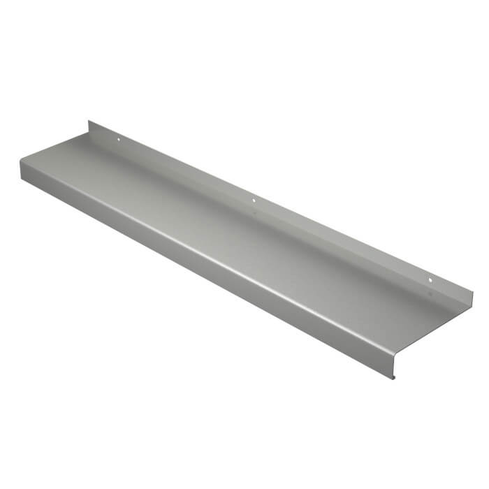 Fensterbank aussen aus Alu in Weißaluminium (RAL9006) mit 40mm Tropfkante, 50mm Ausladung